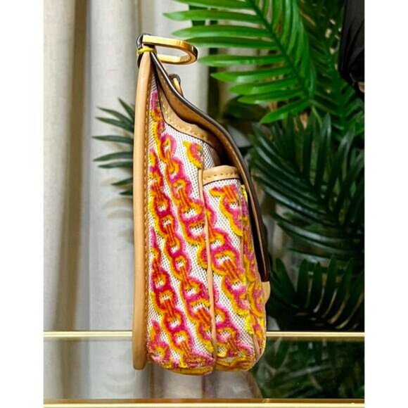 AUTHENTIC TORY BURCH TAN AND PINK AND ORANGE JAMES HANDBAG - Picture 4 of 12